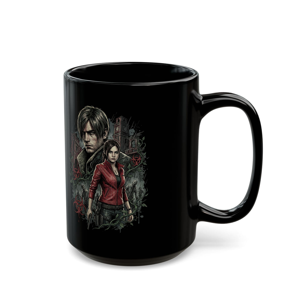 Resident Evil 2 Leon Kennedy and Claire Raccoon City Biohazard Black Mug