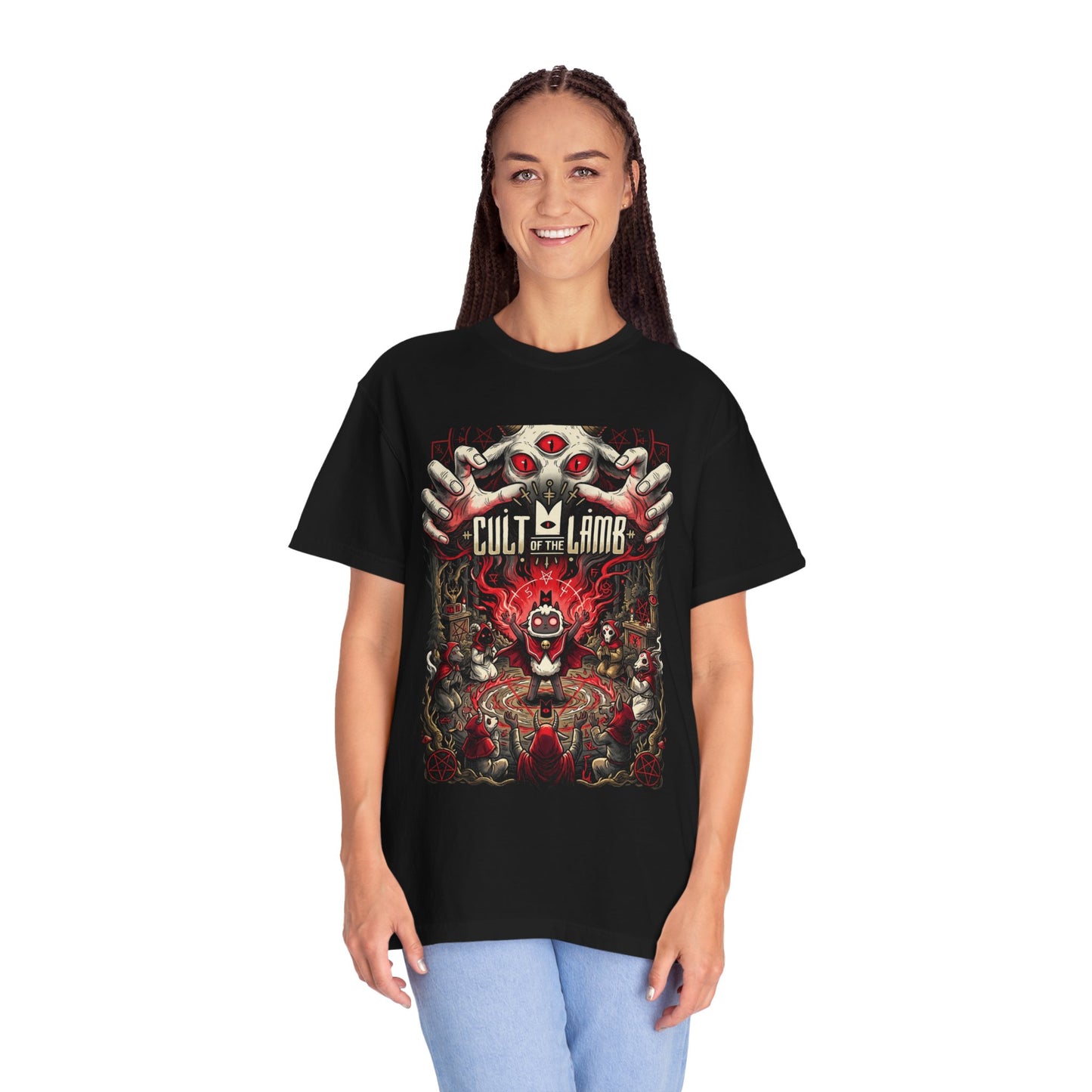 Cult of the Lamb Lambert Red Crown Cult Builder Portrait Premium T-Shirt