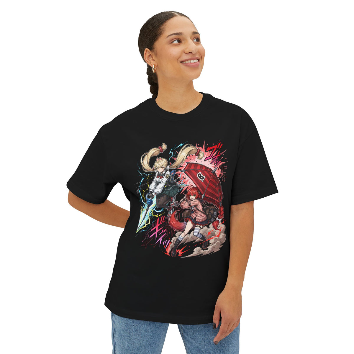 Zenless Zone Zero Alice and Yuzuha Umbrella Lightning Fan Art Oversized T-Shirt