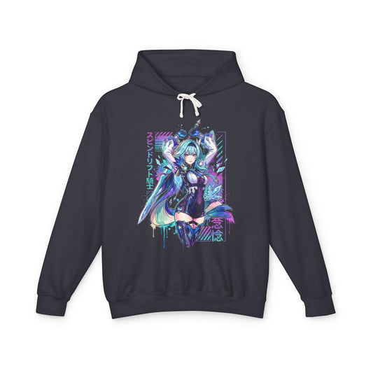 Eula Genshin Vaporwave Retro Wave Pink Blue Gradient Portrait Unisex Premium Hoodie