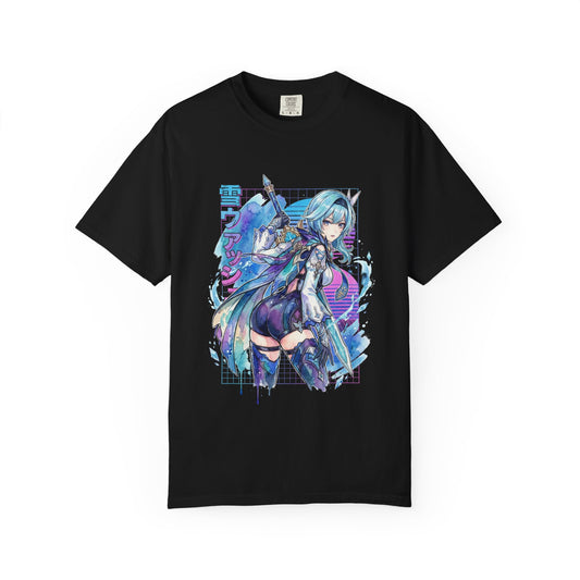 Genshin Eula Vaporwave Glitch Palm Sunset Neon Grid Art Premium T-Shirt