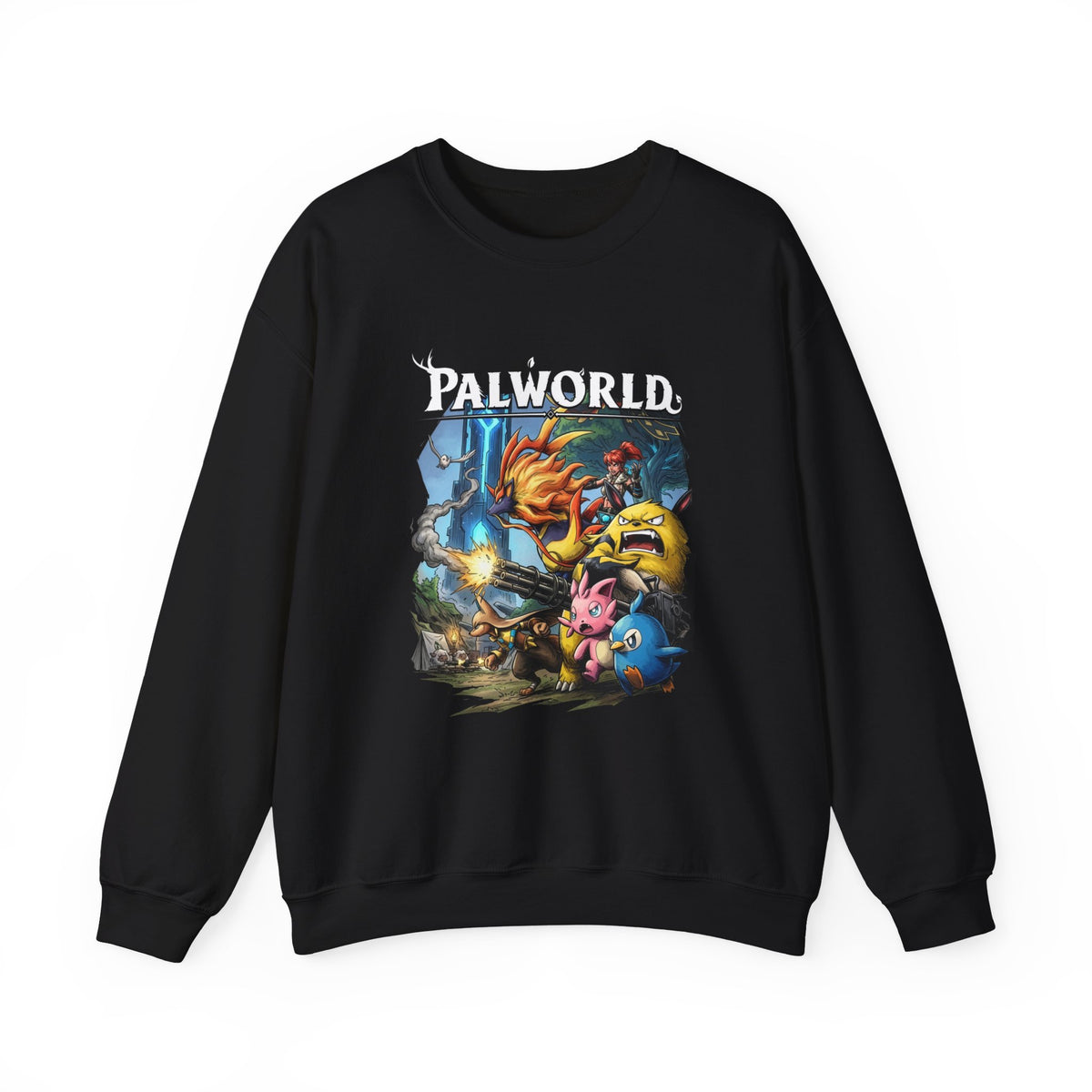 Palworld Grizzbolt Minigun Pal Squad Charge Fan Art Crewneck Sweatshirt