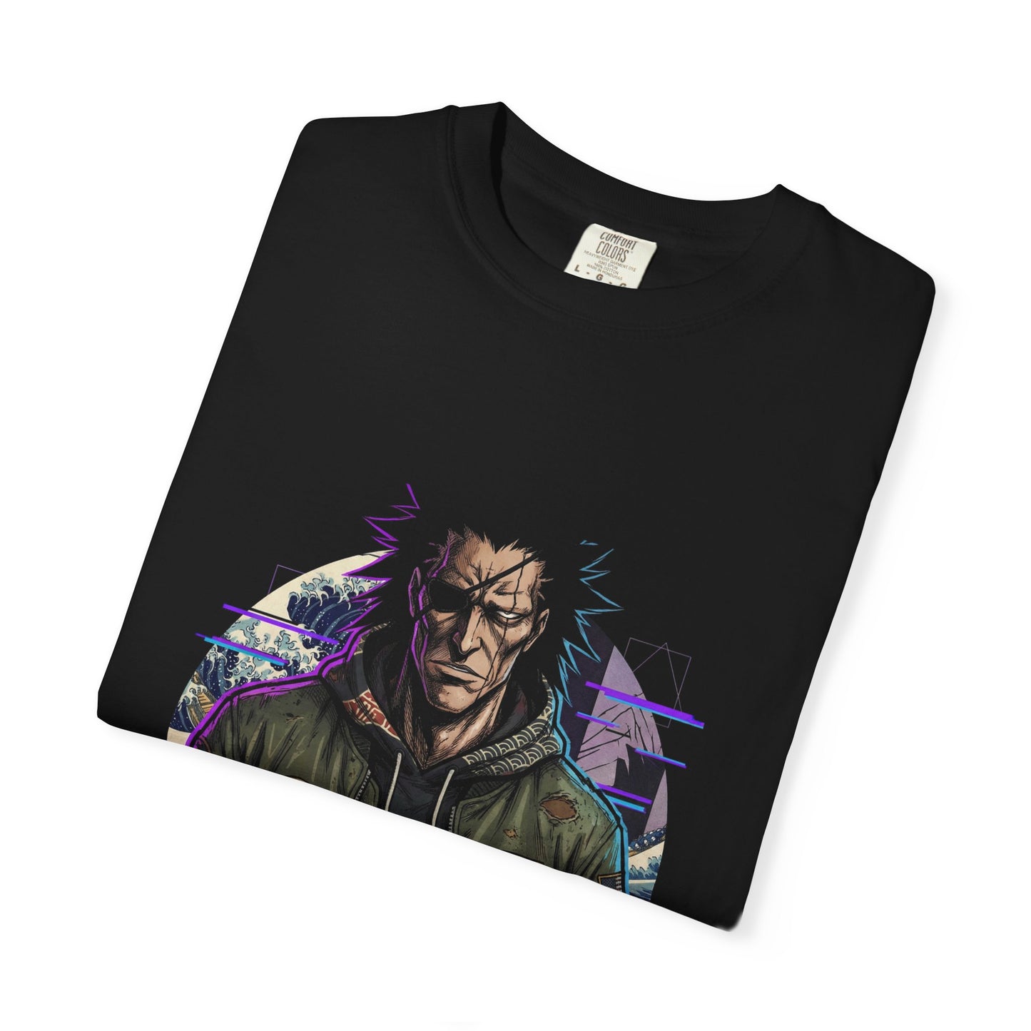 Spiky Black Hair Eyepatch Warrior Fan Art – Ragged Haori Berserker Design Premium T-Shirt