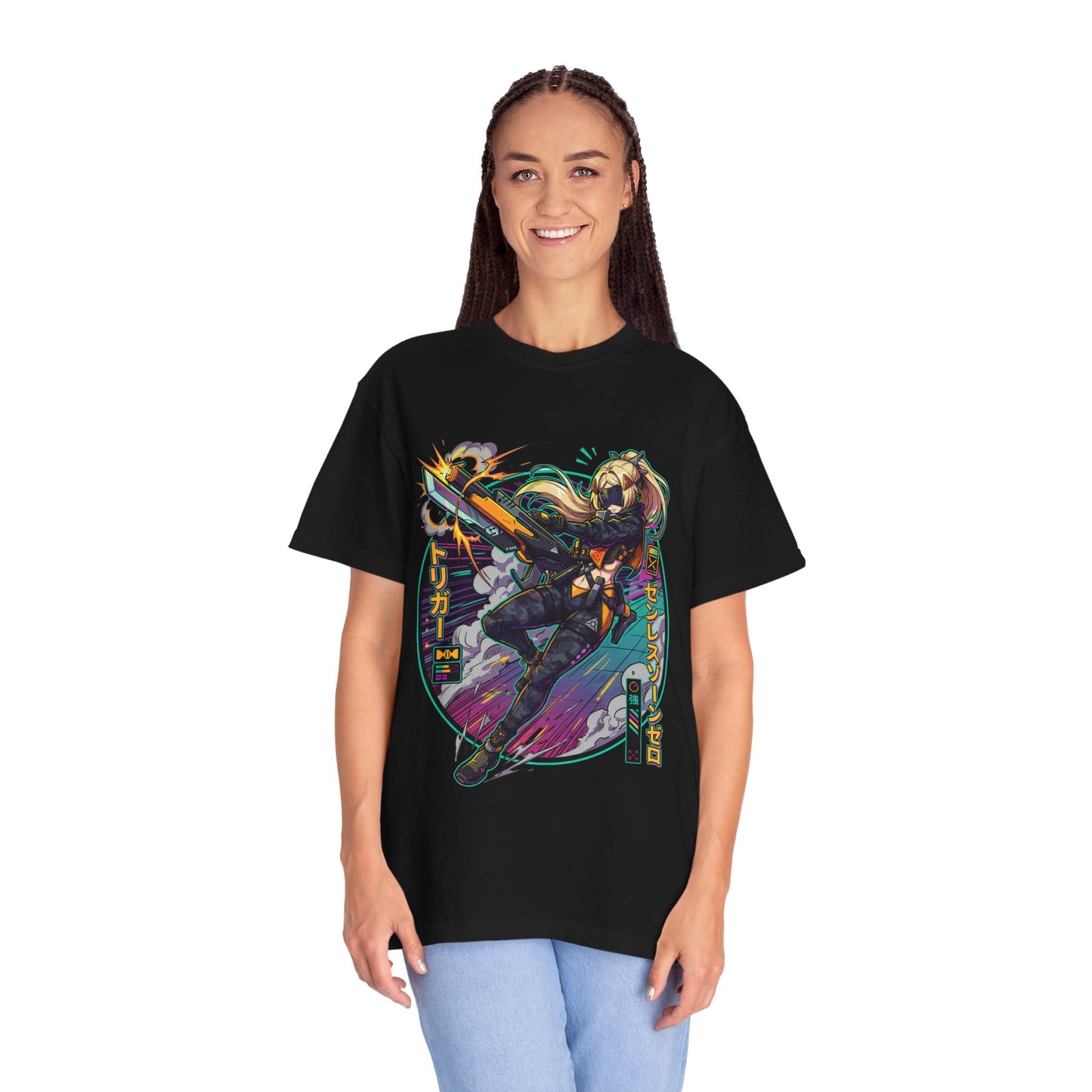 Zenless Zone Zero Trigger Vaporwave Neon Sniper Rifle Premium T-Shirt