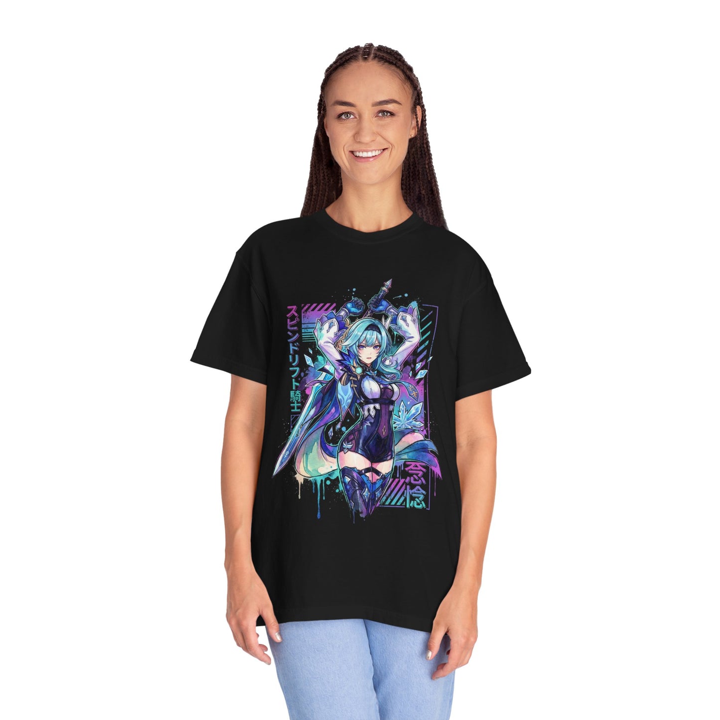 Eula Genshin Vaporwave Retro Wave Pink Blue Gradient Portrait Premium T-Shirt