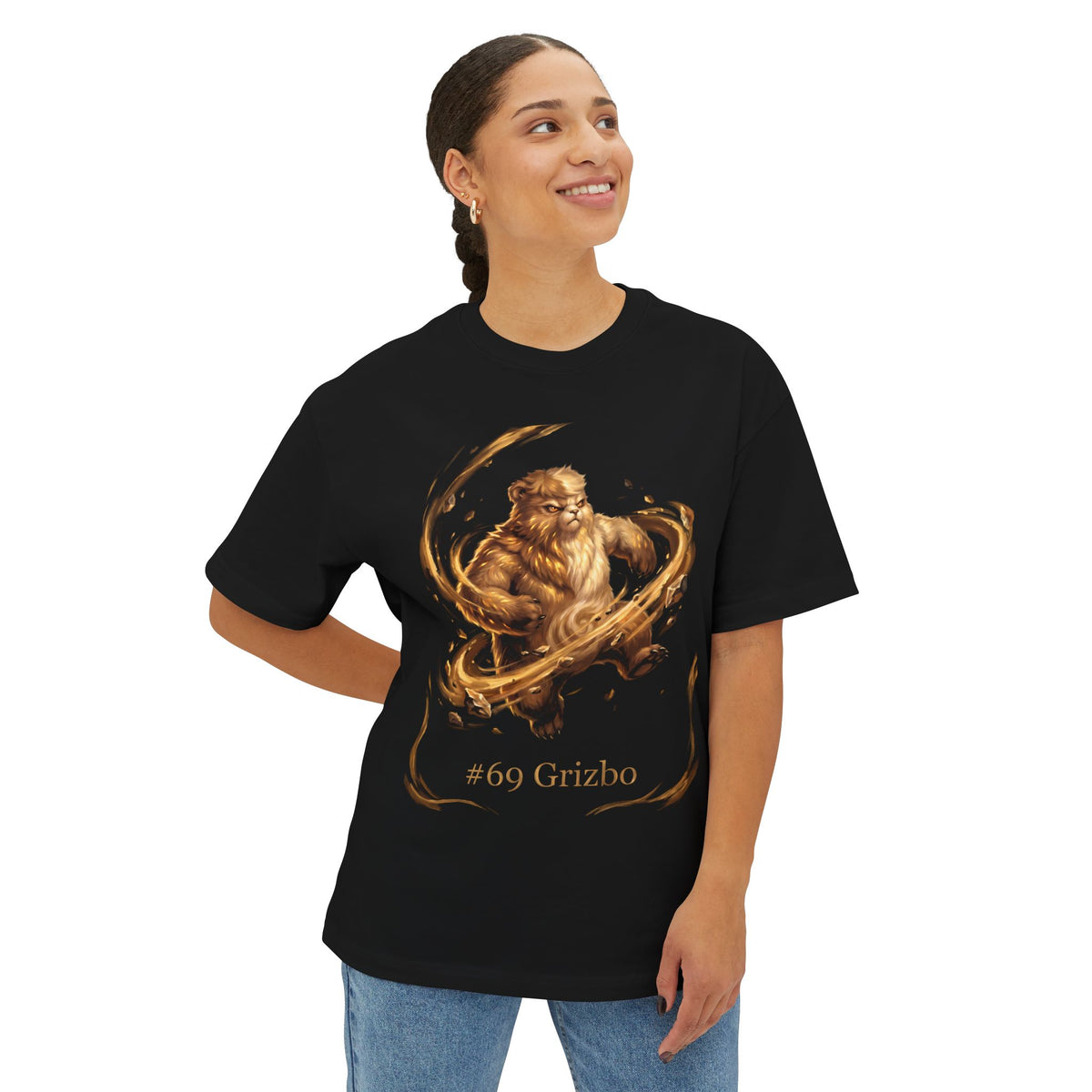 Grizbo Aniimo Gold Oil Painting Creature Art - Oversized Premium Tee