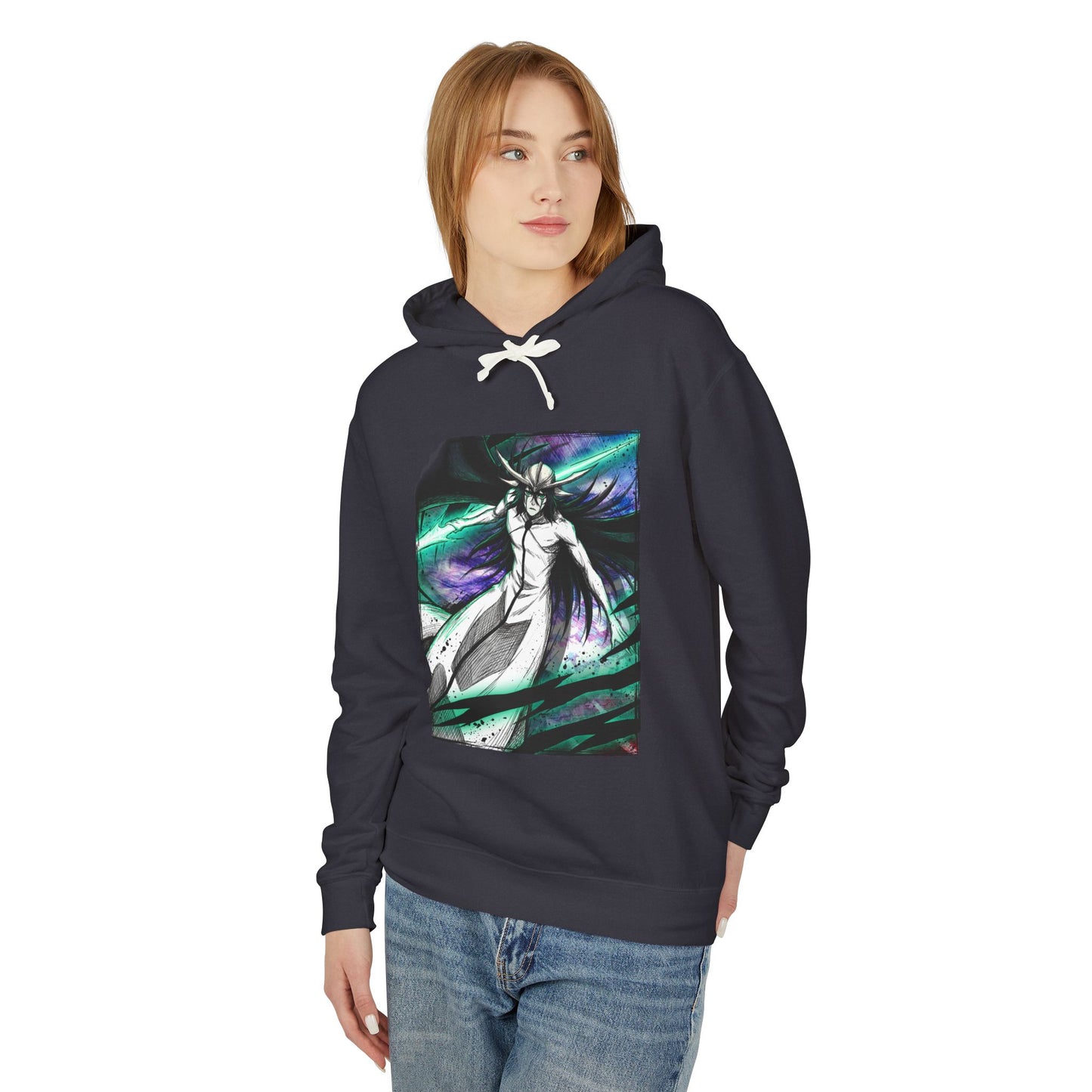 Ulquiorra Anime Arrancar Nihilist Fan Design – Teal Tear Lines Broken Helmet Fragments Unisex Premium Hoodie
