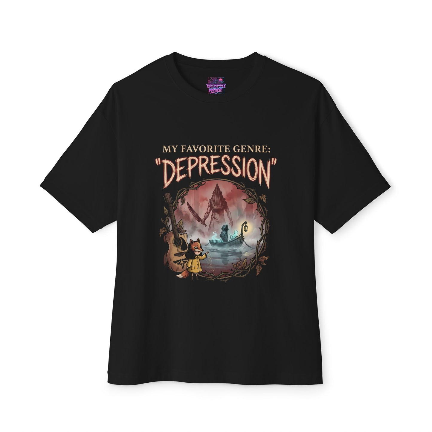 Cute But Depressing Crossover – Little Misfortune x Classic Horror Premium Oversized Unisex T-Shirt