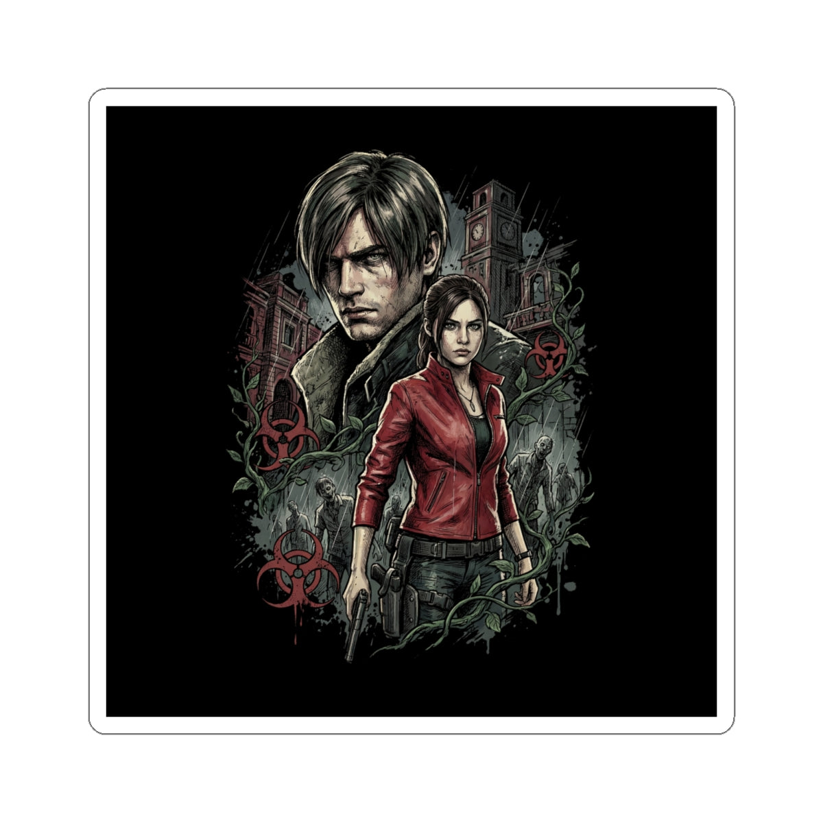Resident Evil 2 Leon Kennedy and Claire Raccoon City Biohazard Sticker