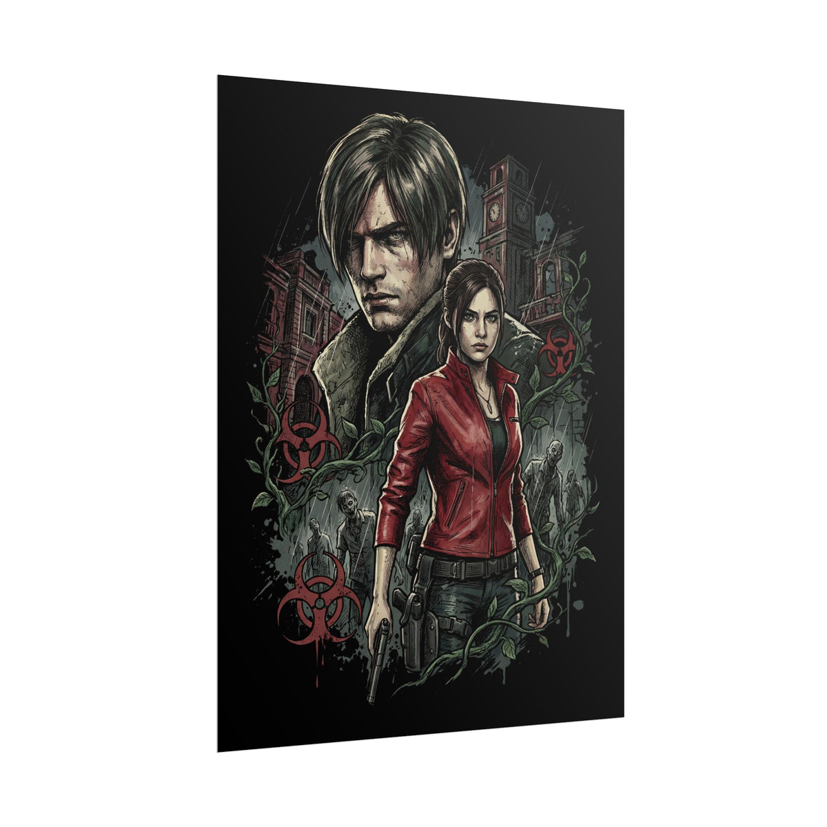 Resident Evil 2 Leon Kennedy and Claire Raccoon City Biohazard Poster