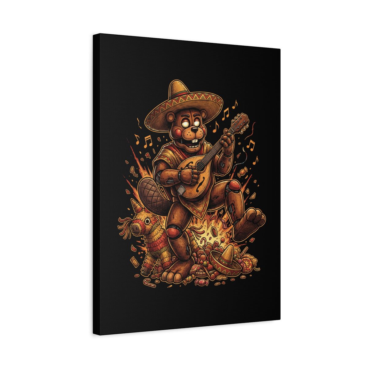 FNAF El Chip Beaver Sombrero Mandolin Fiesta Fan Art Canvas Print