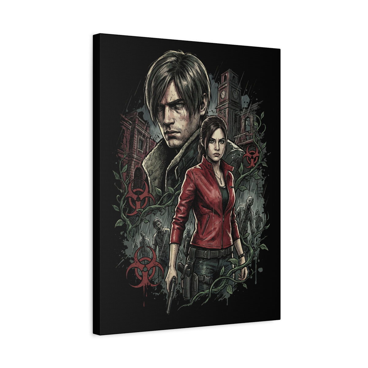 Resident Evil 2 Leon Kennedy and Claire Raccoon City Biohazard Canvas Print