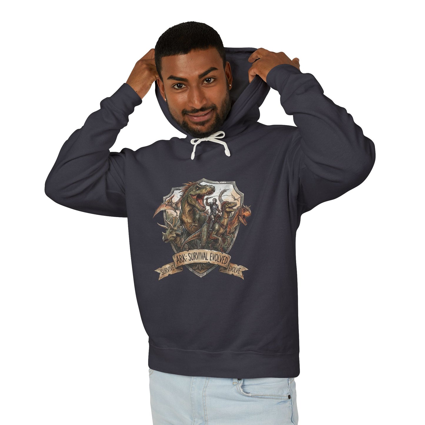 ARK Survival Ascended Neon T-Rex Synthwave Design Unisex Premium Hoodie