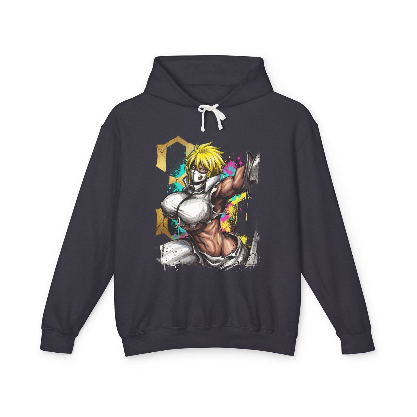 Blonde Arrancar Warrior Fan Art – Aqua Eyes Shark Mask Fragments Design Unisex Premium Hoodie
