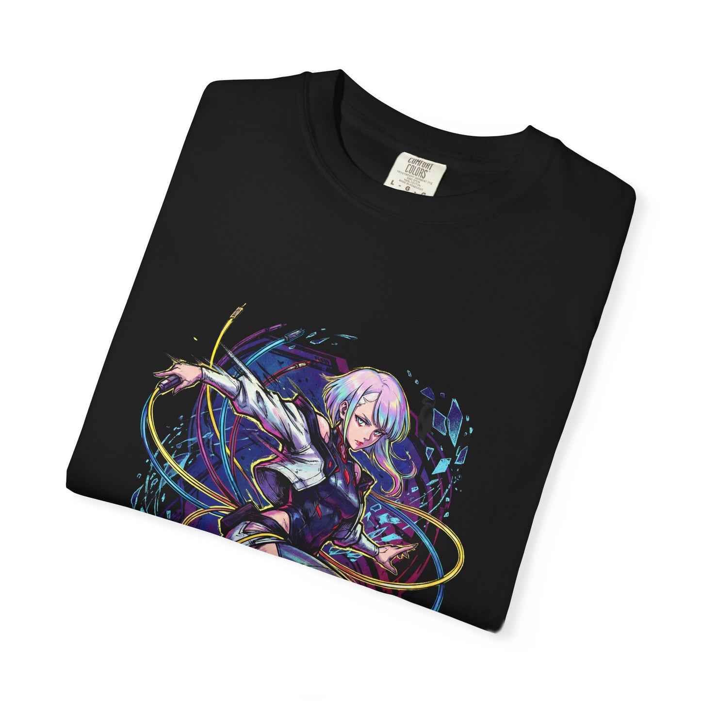 Lucy Cyberpunk White Hair Blue Ring Eyes Monowire Art Premium T-Shirt