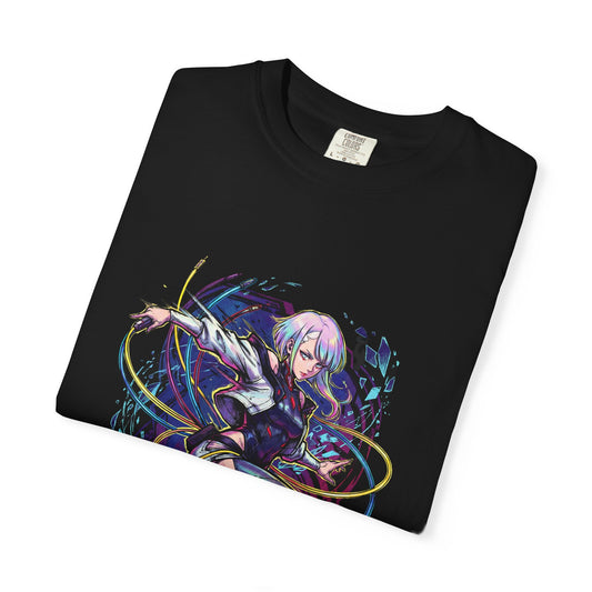 Lucy Cyberpunk White Hair Blue Ring Eyes Monowire Art Premium T-Shirt