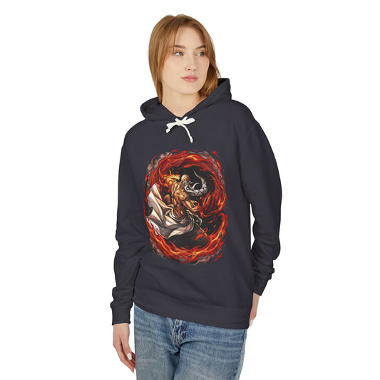 Elderly Fire Captain Ancient Flame Master Bankai Heaven Flames Divine Warrior Fan Art Portrait Unisex Premium Hoodie
