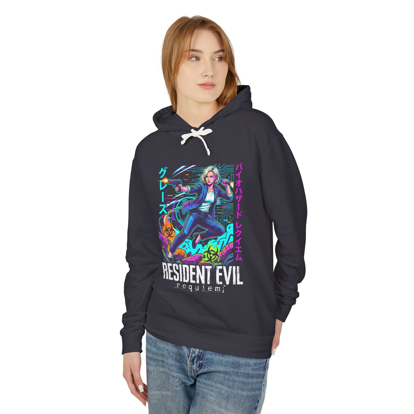 Cyberpunk synthwave Retro RE9 Grace Ashcroft Raccoon City Return Art Unisex Premium Hoodie