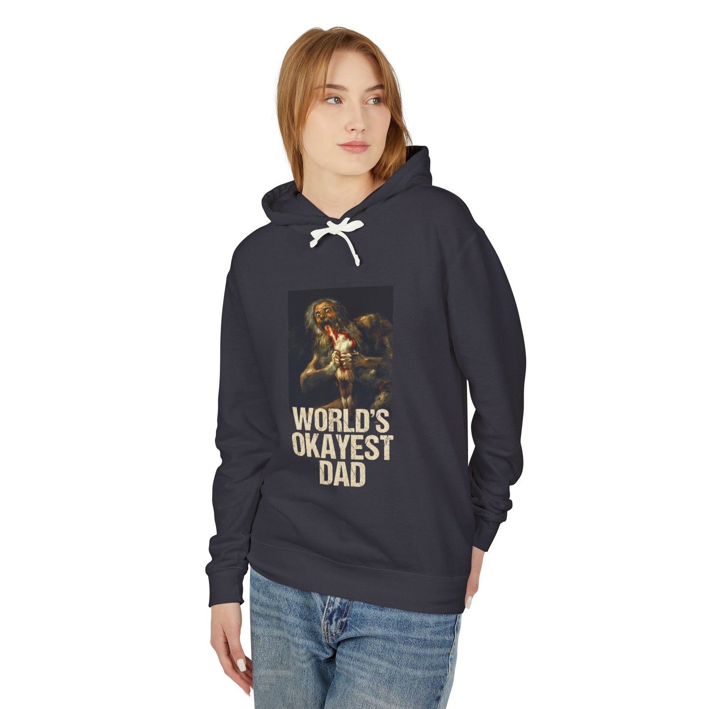 World's Okayest Dad Saturn Devouring His Son Meme – Relatable Family Dinner Cursed Humor Devour me Daddy Unisex Premium Hoodie