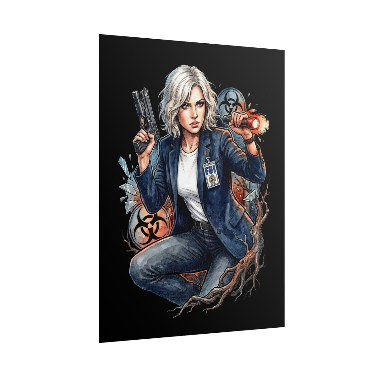 Resident Evil Requiem Grace Ashcroft Flashlight Pistol Crouch Poster