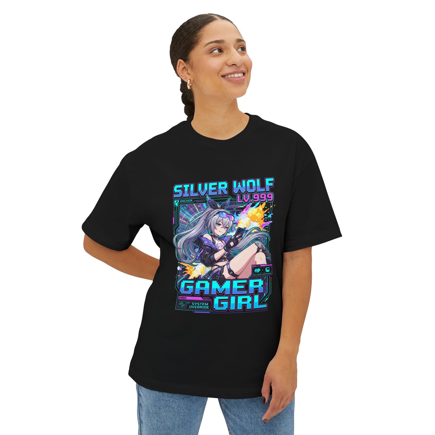 HSR Silver Wolf: Max Level Quantum Glitch Premium Oversized Unisex T-Shirt