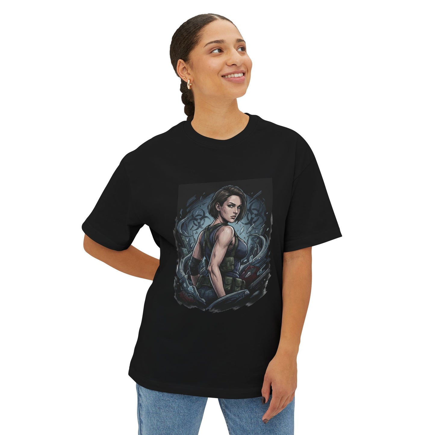 Jill Valentine Design Shirt | Blue Beret Tactical Vest Zombie Slayer Fan Tee Premium Oversized Unisex T-Shirt