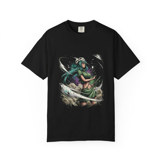 Green Hair Arrancar Warrior Fan Art – Hazel Eyes Scarred Face Design Premium T-Shirt