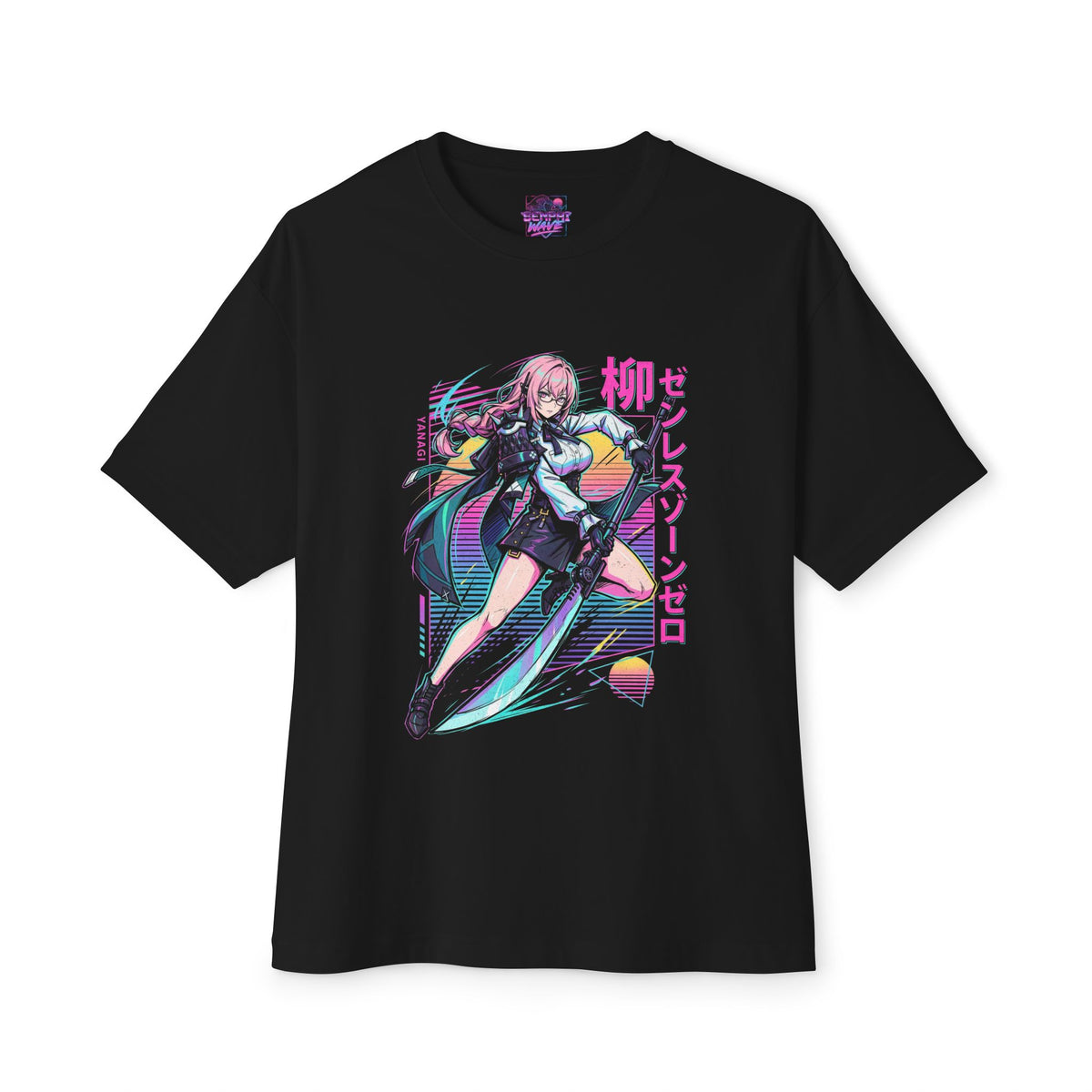 Zenless Zone Zero Yanagi Synthwave Sun Kanji Fan Art Oversized T-Shirt