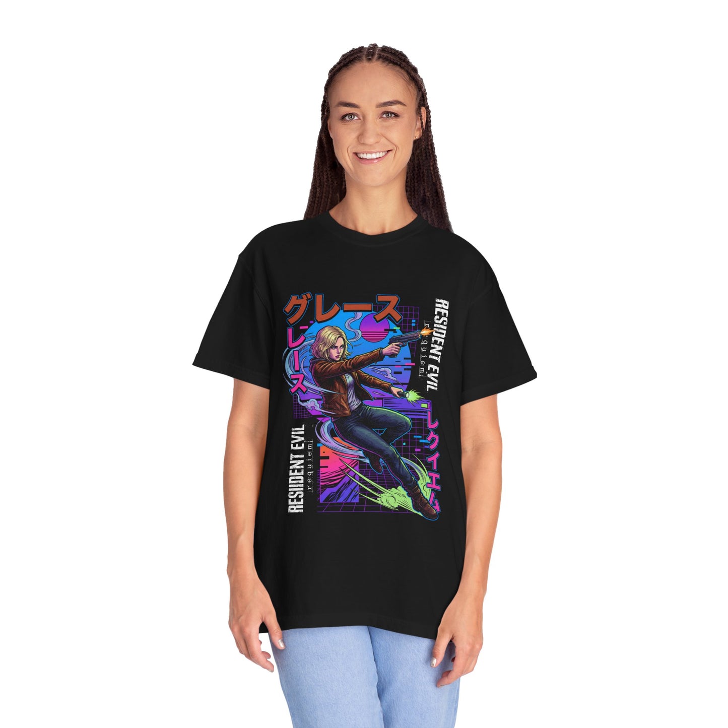 Cyberpunk synthwave Retro Grace Ashcroft FBI RE Requiem Jumpscare Queen Premium T-Shirt
