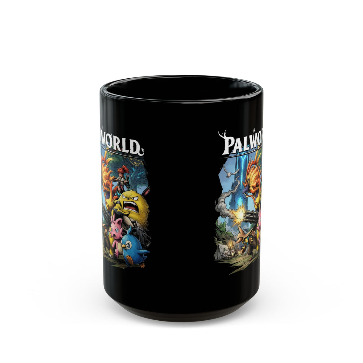 Palworld Grizzbolt Minigun Pal Squad Charge Fan Art Black Mug
