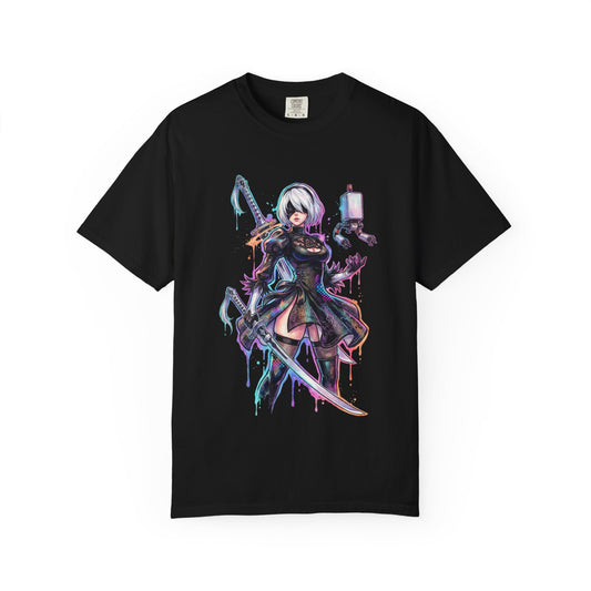 NieR Automata 2B Vaporwave Neon Japanese Text Overlay Design Premium T-Shirt