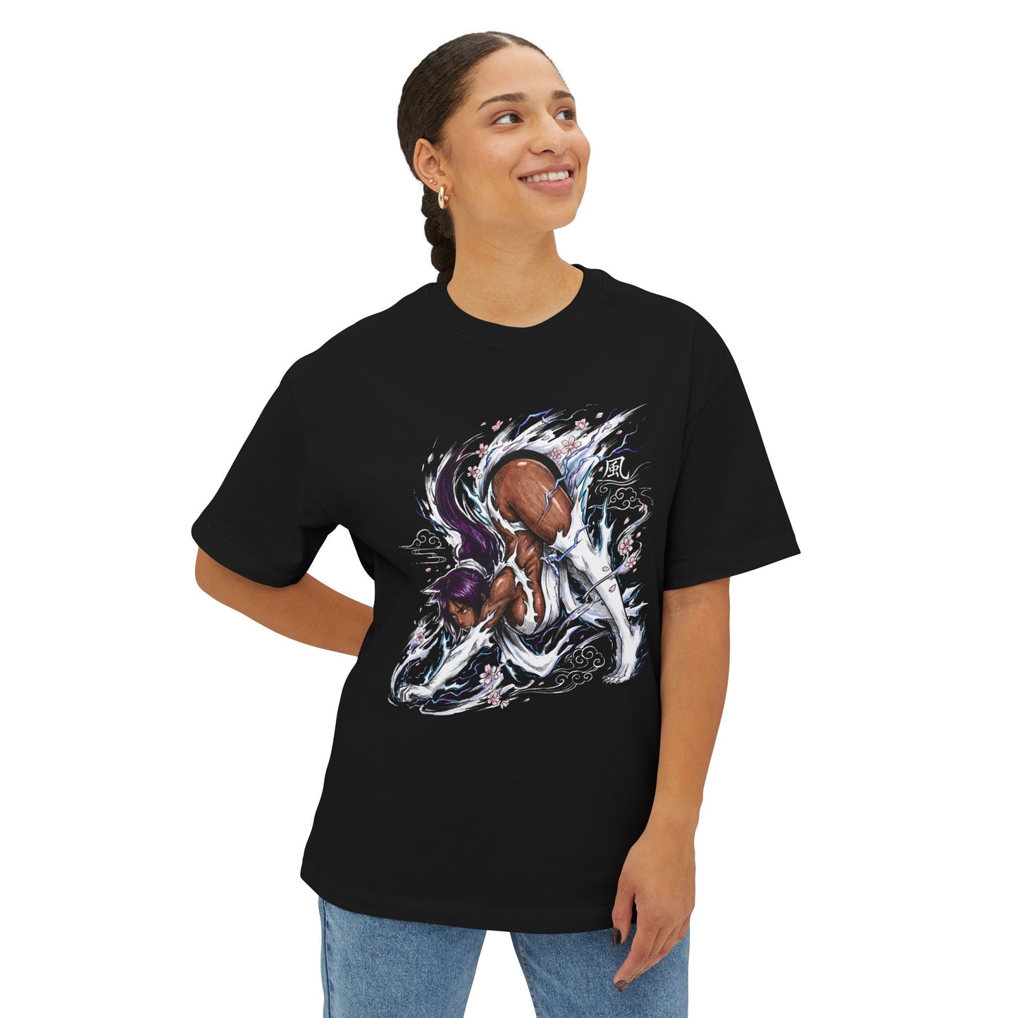 Purple Haired Lightning Flash Goddess Cat Form Stealth Warrior Fan Art Portrait Premium Oversized Unisex T-Shirt