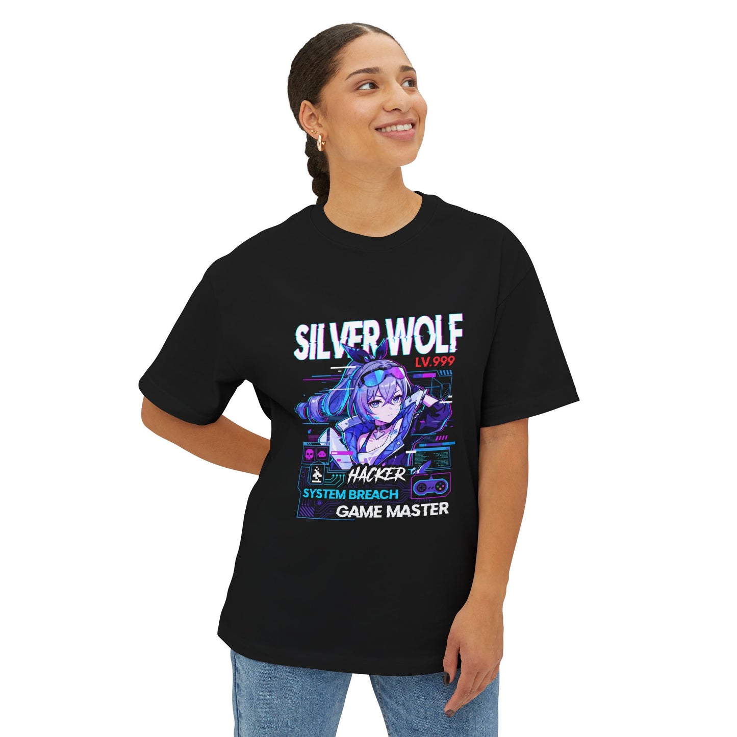 HSR Silver Wolf: Neon Jacket Lv.999 Glow Premium Oversized Unisex T-Shirt