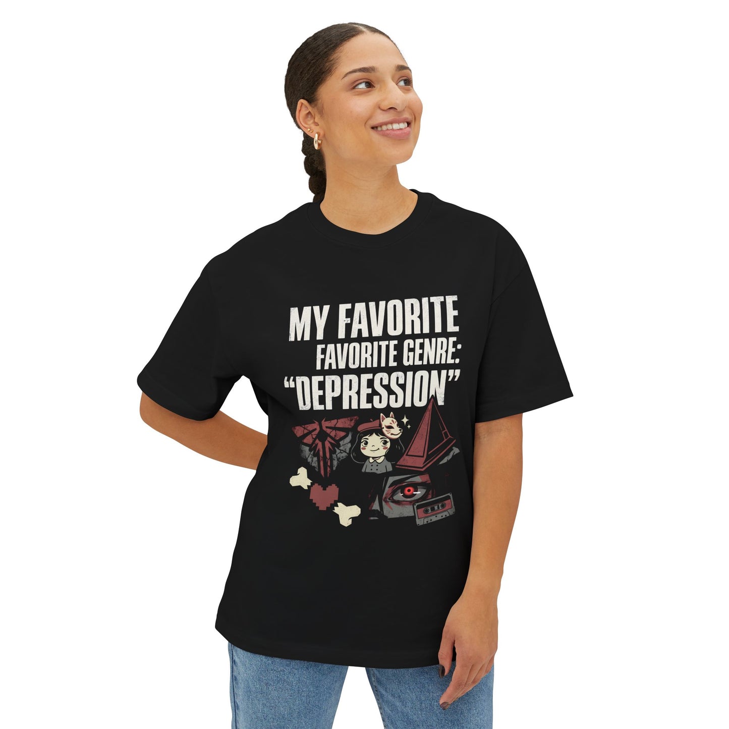 Little Misfortune Mr. Voice – Silent Hill Pyramid Head Undertale Sans Vibes Premium Oversized Unisex T-Shirt