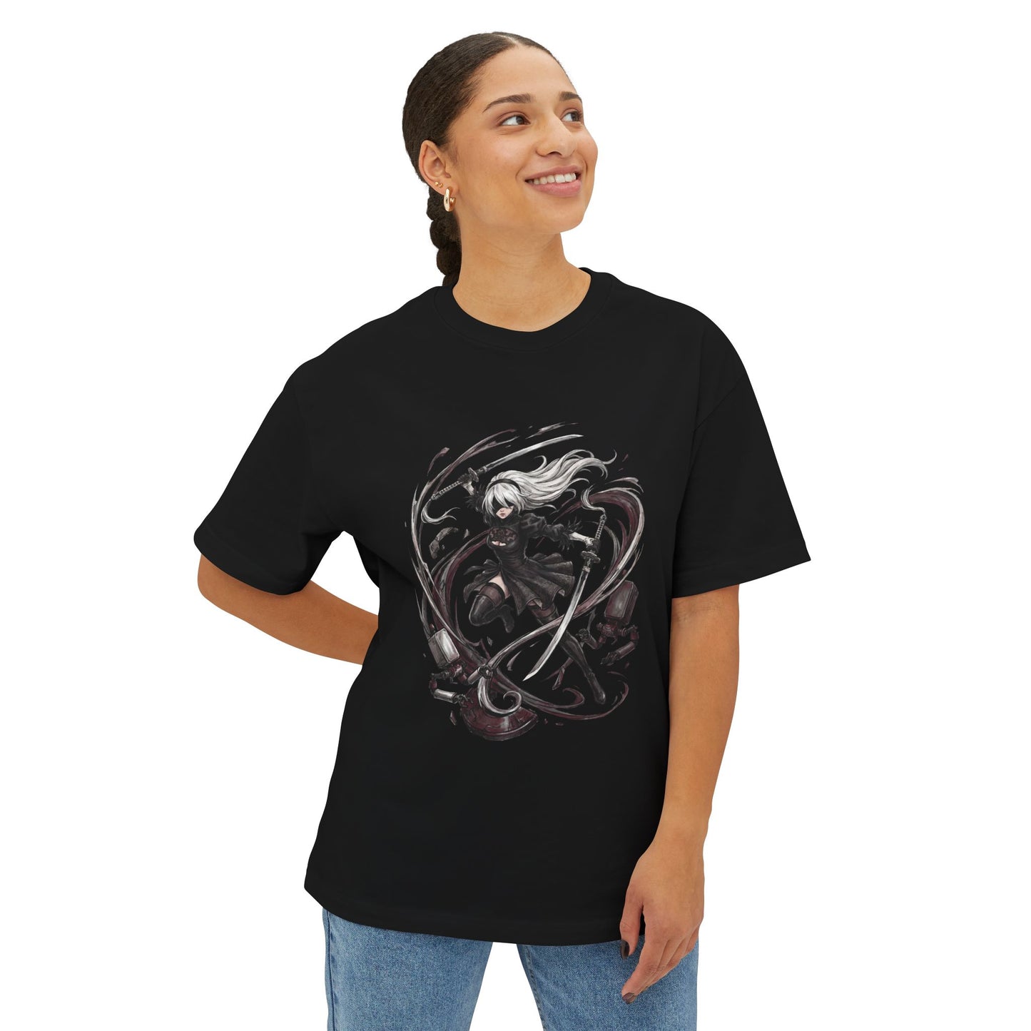 2B NieR Automata White Hair Blindfold Art Premium Oversized Unisex T-Shirt