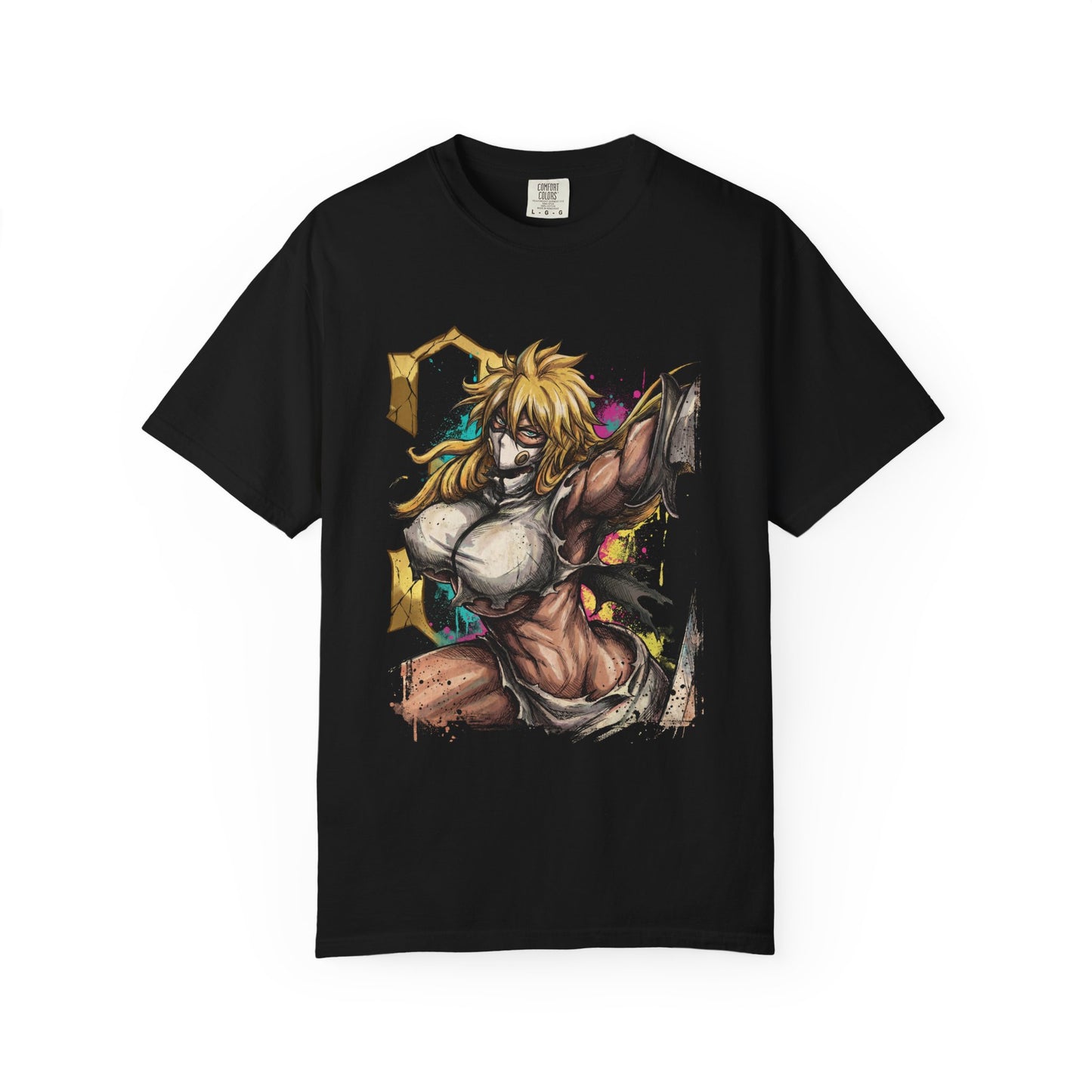 Blonde Arrancar Warrior Fan Art – Aqua Eyes Shark Mask Fragments Design Premium T-Shirt