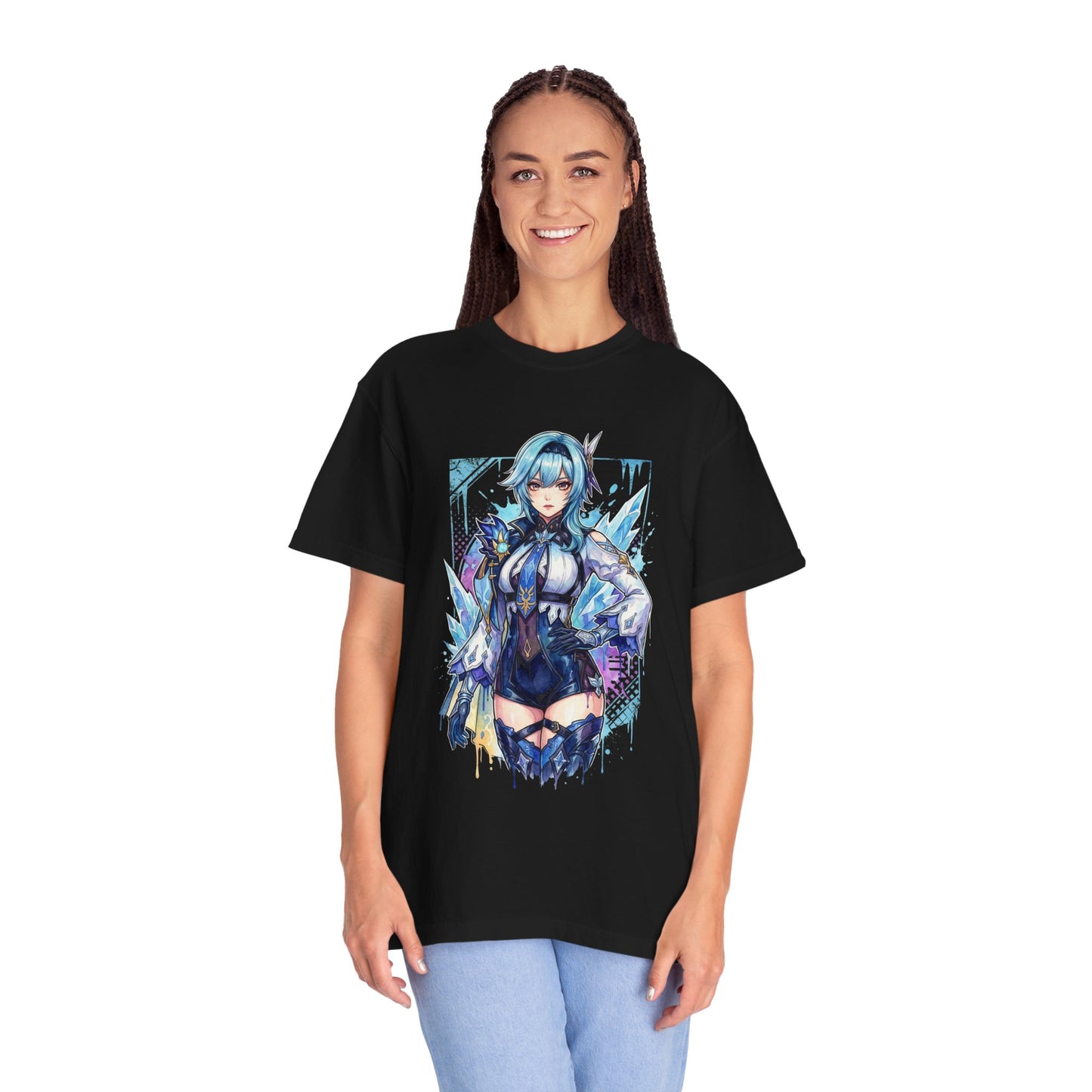 Eula Lawrence Genshin Vaporwave Retro 80s Pink Teal Portrait Premium T-Shirt