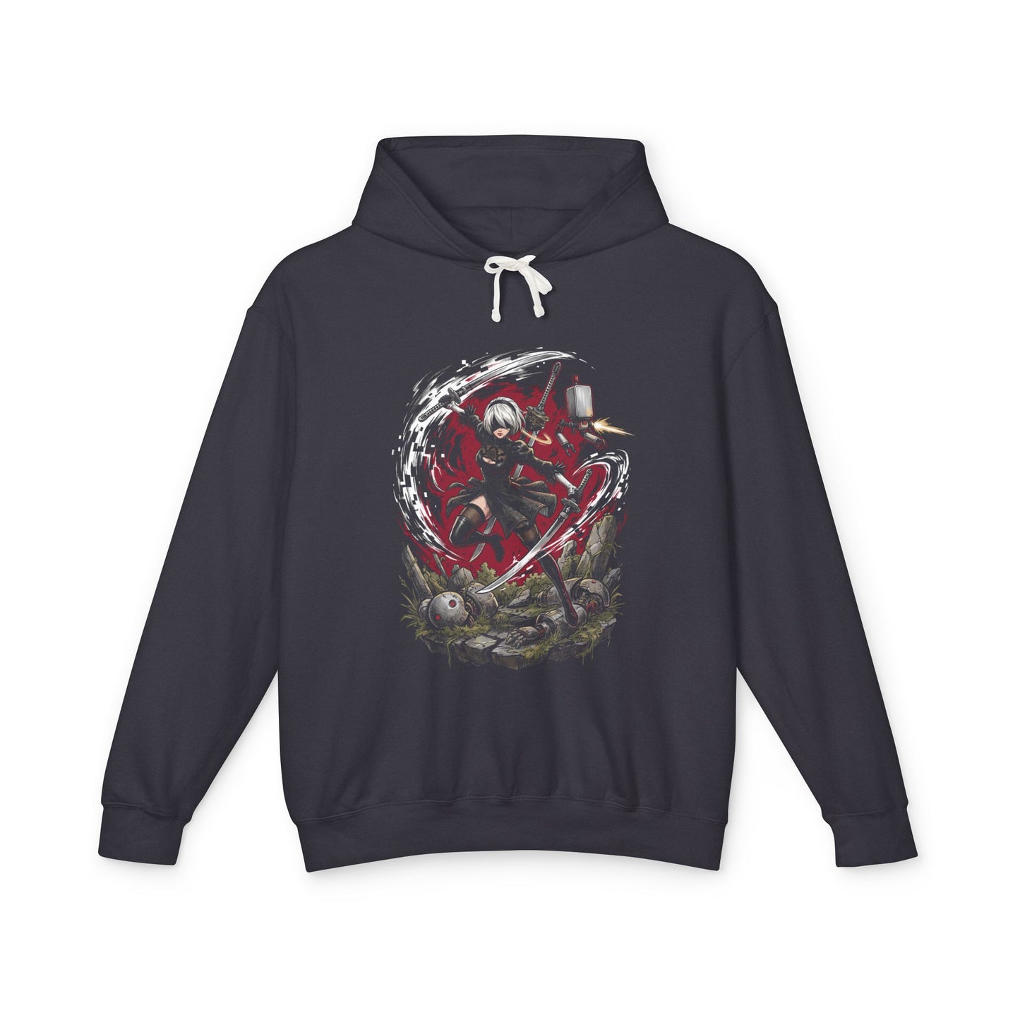 NieR Automata 2B Red Eyes Blindfold Vaporwave retro design Unisex Premium Hoodie