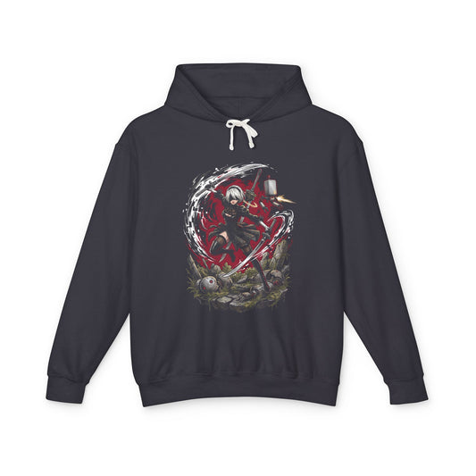 NieR Automata 2B Red Eyes Blindfold Vaporwave retro design Unisex Premium Hoodie