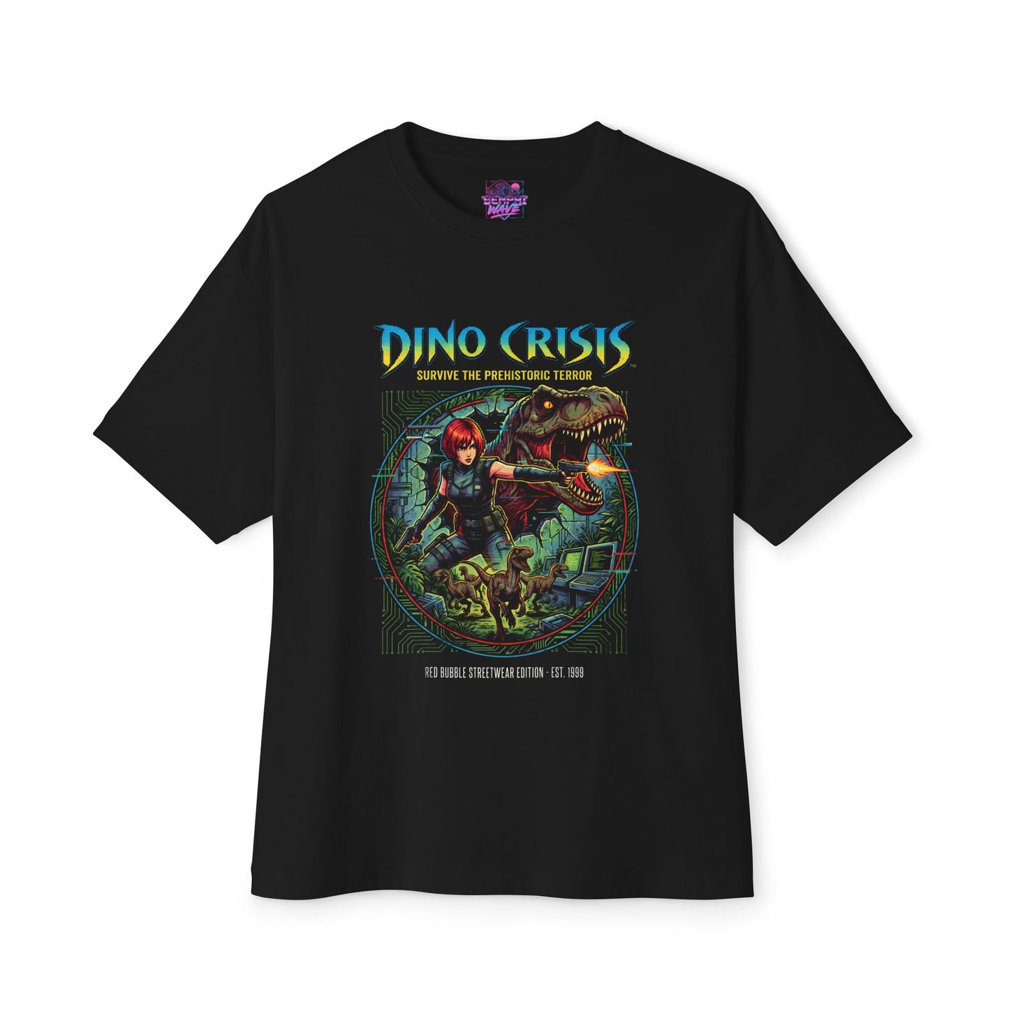 Dino Crisis 1999 Cover Art Velociraptor Claw Bloody Foot Portrait Premium Oversized Unisex T-Shirt