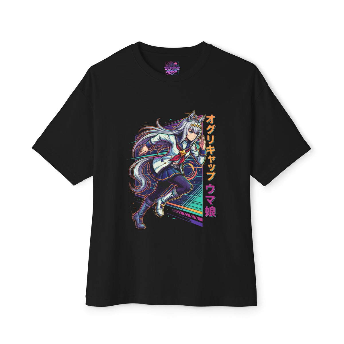 Umamusume Oguri Cap Synthwave Katakana Fan Art Oversized T-Shirt