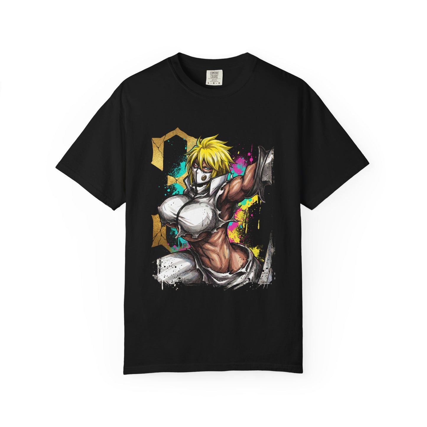 Blonde Arrancar Warrior Fan Art – Aqua Eyes Shark Mask Fragments Design Premium T-Shirt