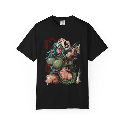 Green Hair Arrancar Warrior Fan Art – Hazel Eyes Scarred Face Design Premium T-Shirt