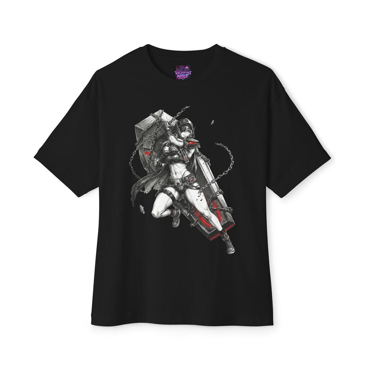 Nikke Grave Chained Coffin Monochrome Ink Fan Art Oversized T-Shirt