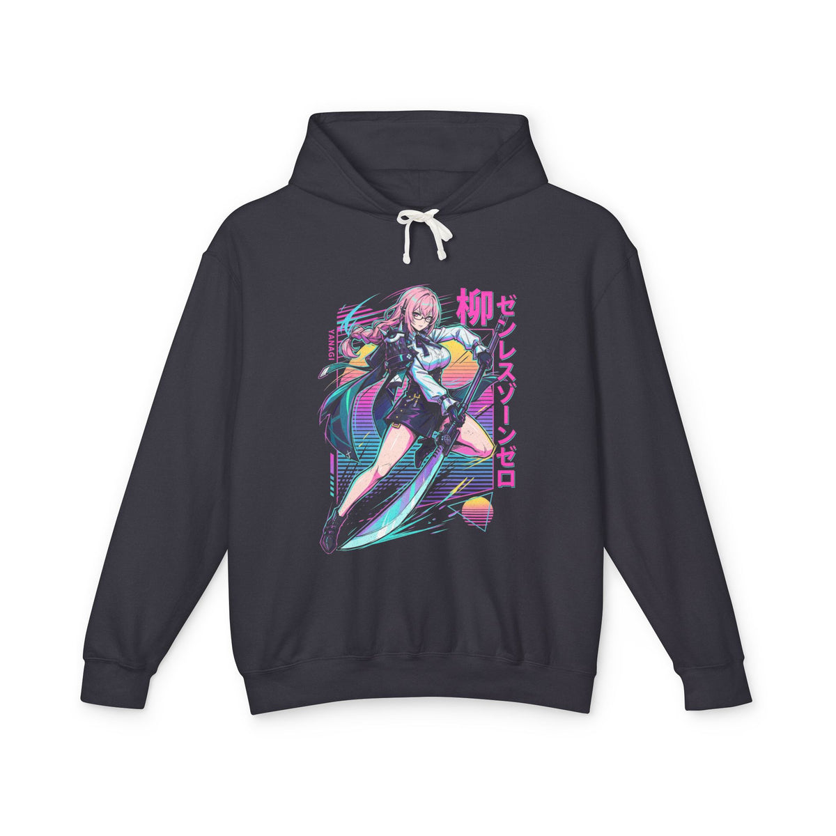 Zenless Zone Zero Yanagi Synthwave Sun Kanji Fan Art Hoodie