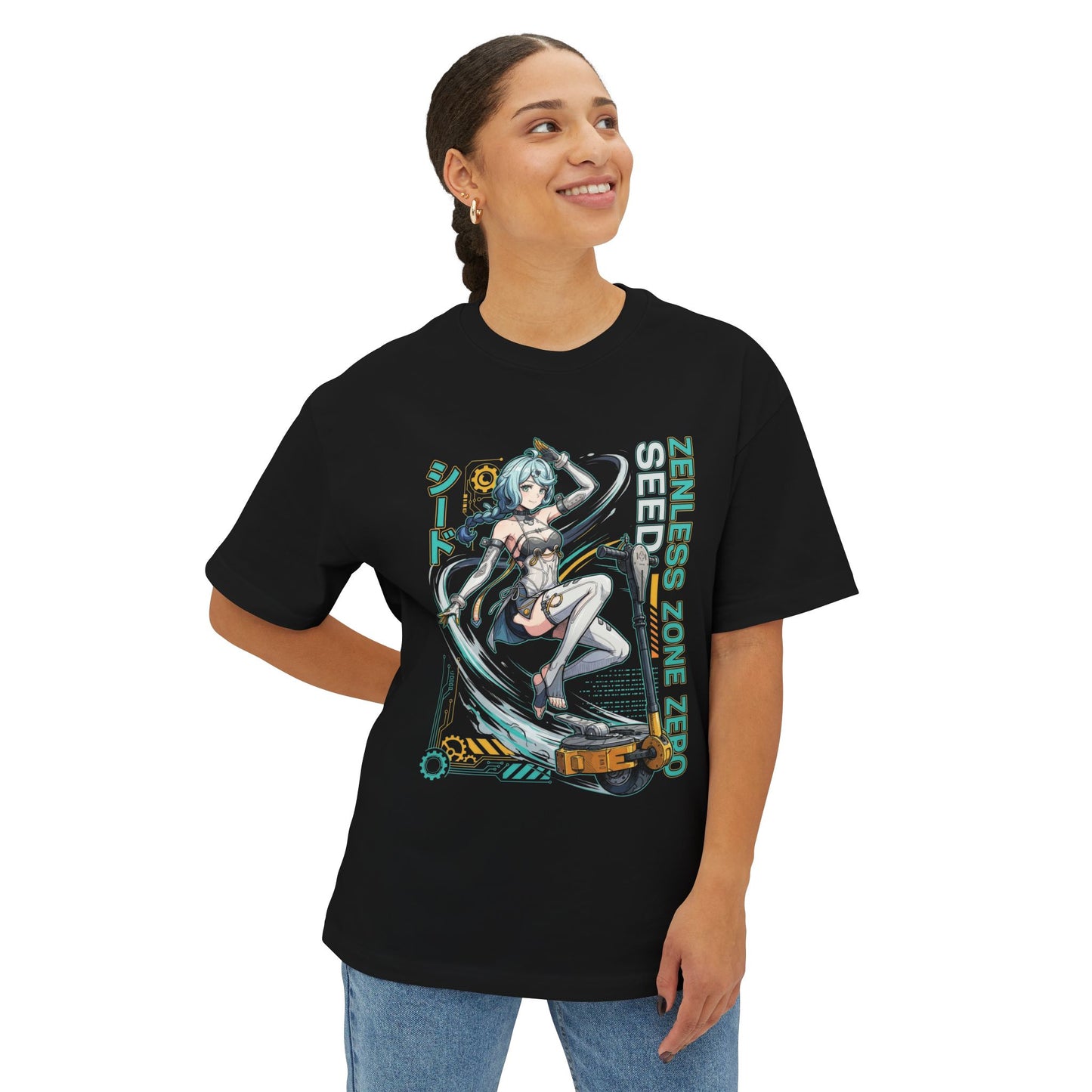 Seed Zenless Zone Zero Retrowave Synth Neon Mecha Premium Oversized Unisex T-Shirt