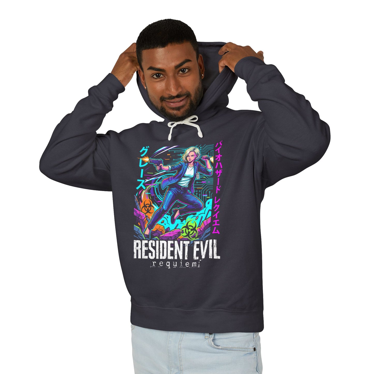 Cyberpunk synthwave Retro RE9 Grace Ashcroft Raccoon City Return Art Unisex Premium Hoodie