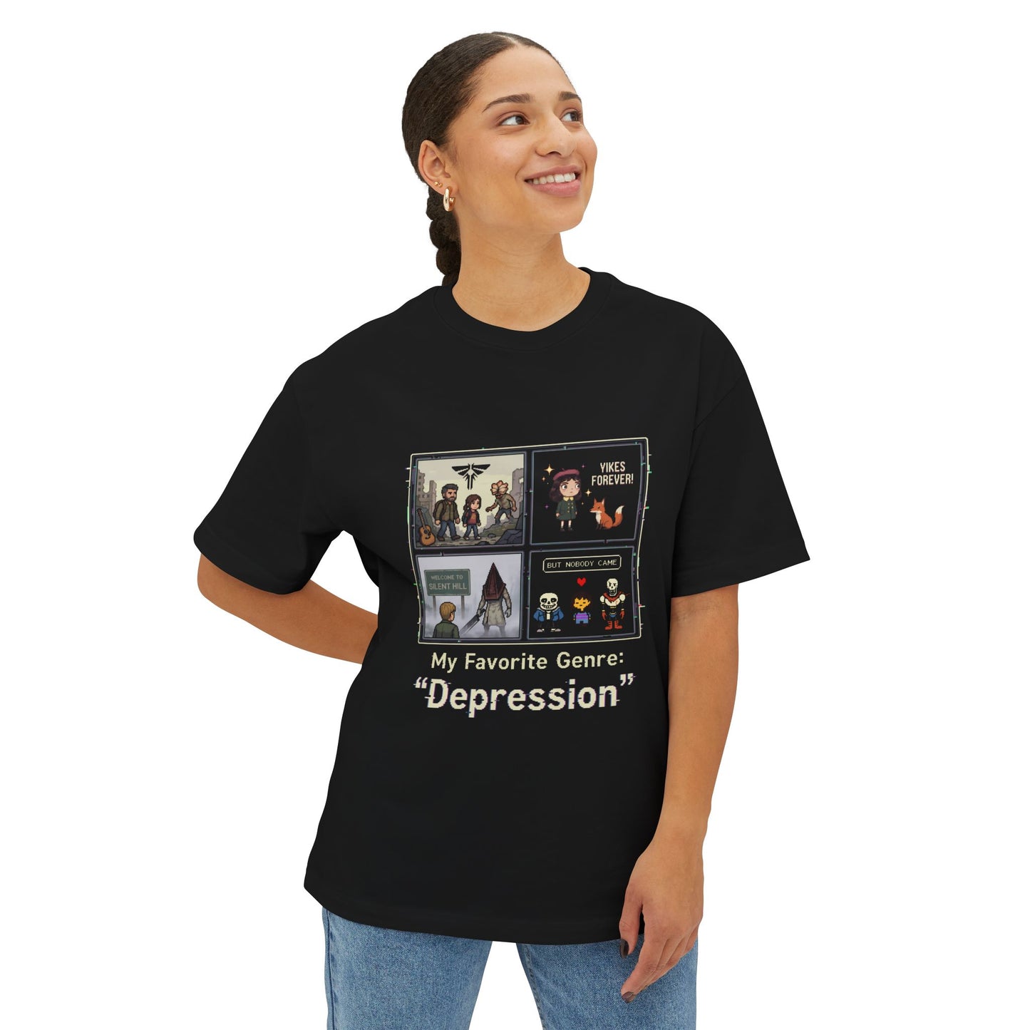 My Favorite Genre is Depression Eternal Happiness Hunt Premium Oversized Unisex T-Shirt