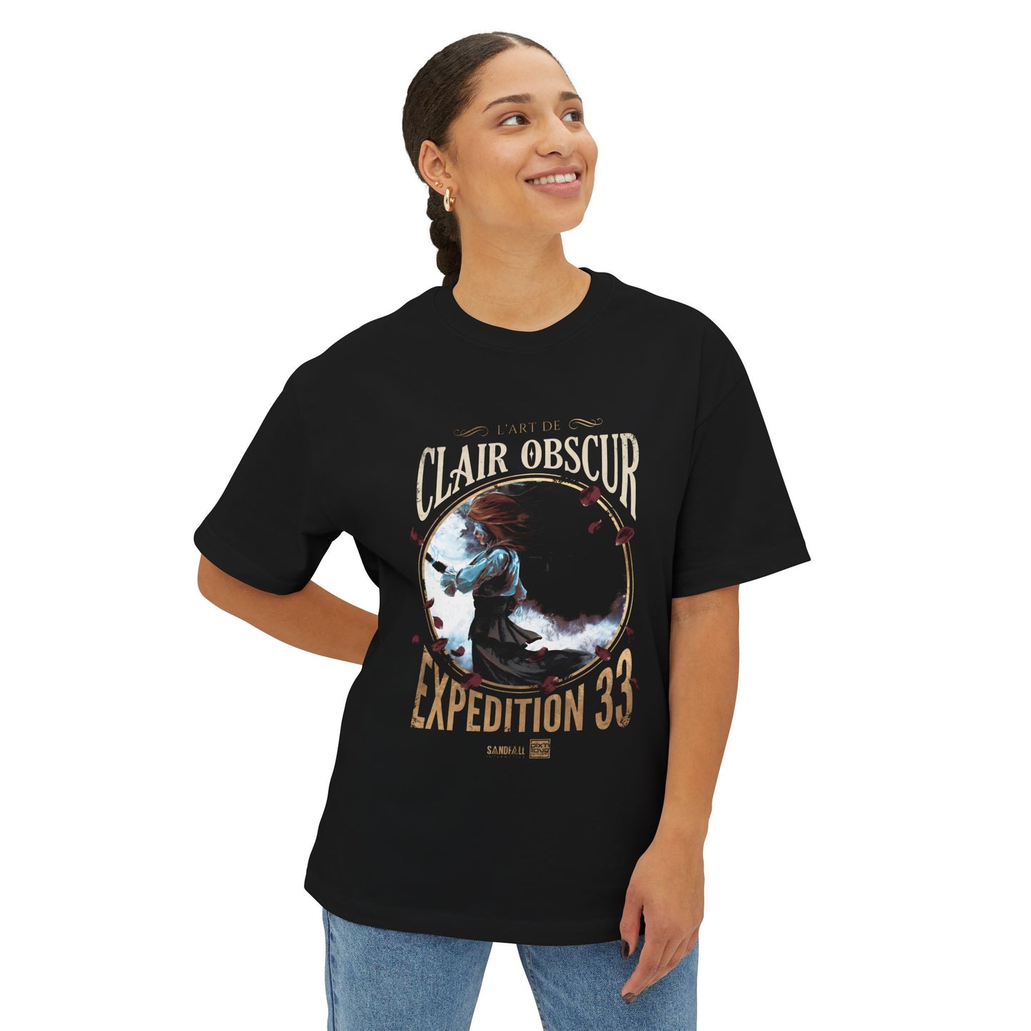 Maelle Clair Obscur Fan Art – Young Swordswoman Rapier Expedition Design Premium Oversized Unisex T-Shirt