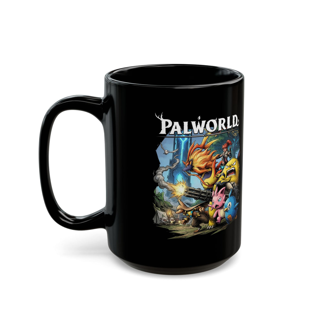 Palworld Grizzbolt Minigun Pal Squad Charge Fan Art Black Mug